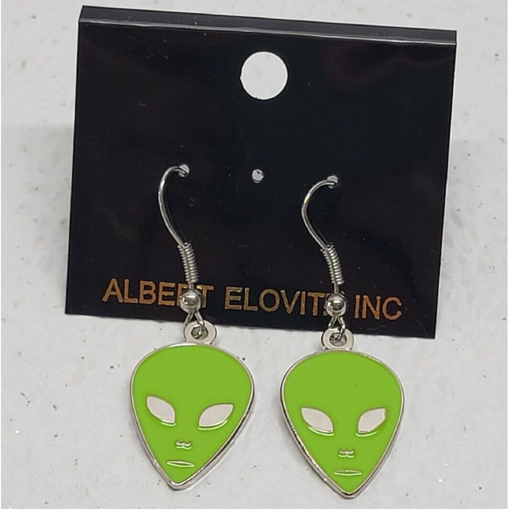 Albert Elovitz Inc. Green Alien Head Earrings Pierced Ears